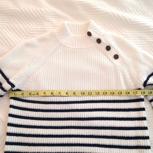 NWOT J. Crew Factory Navy Striped Button Mockneck Sweater - Picture 6 of 7